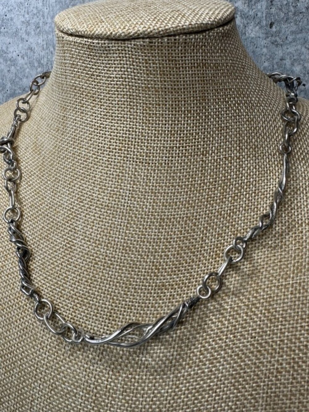 Sterling silver twisted chain style necklace brutalist style modern